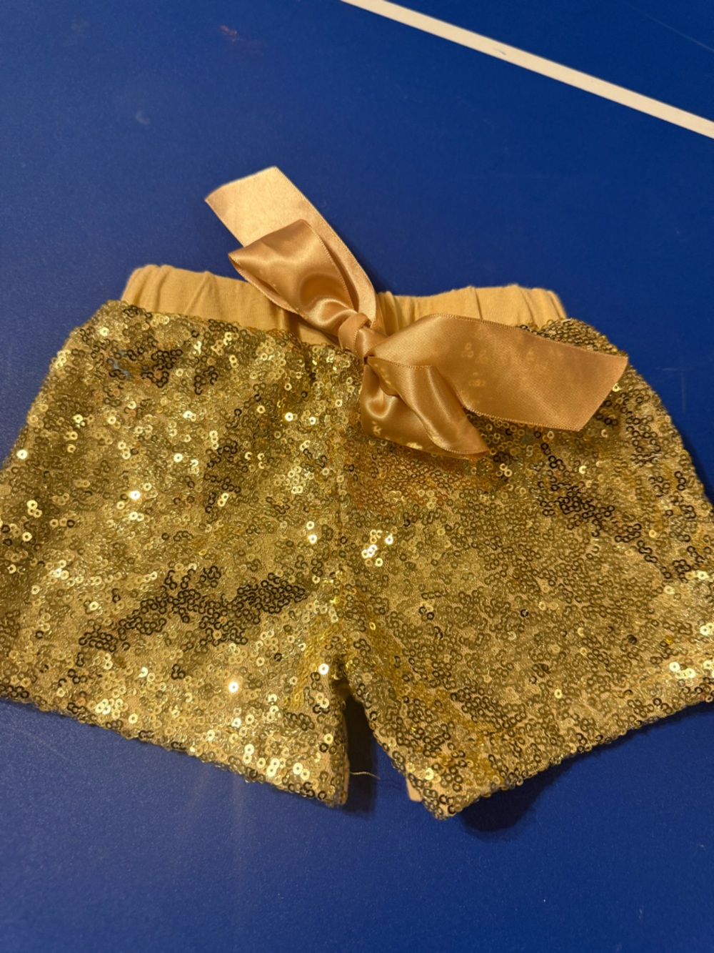Girls Gold Sequin Shorts with Satin Bow 6-9 mo